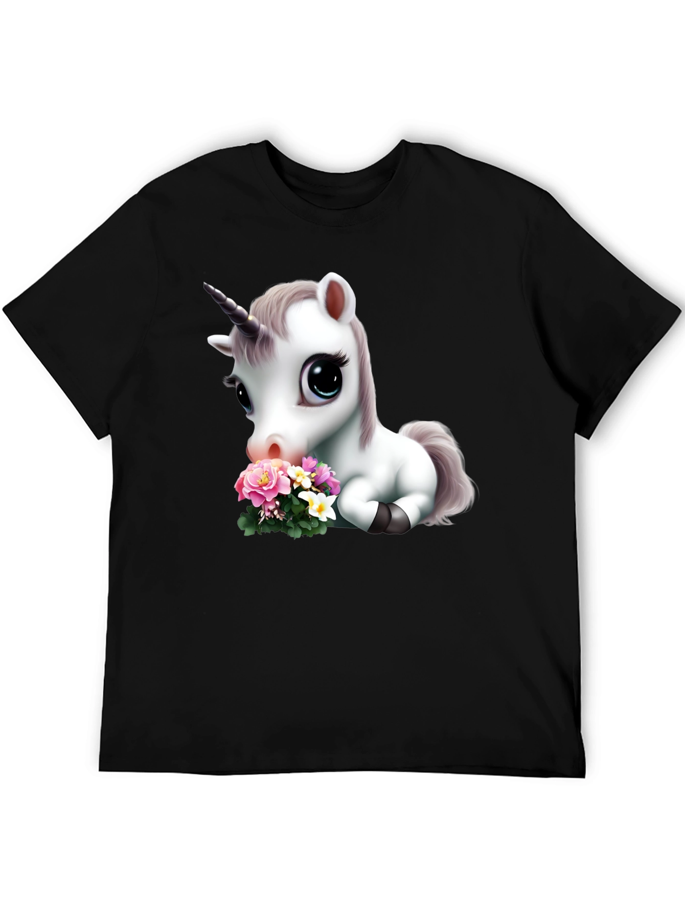 Cute Unicorn with Flowers Graphic T-Shirt