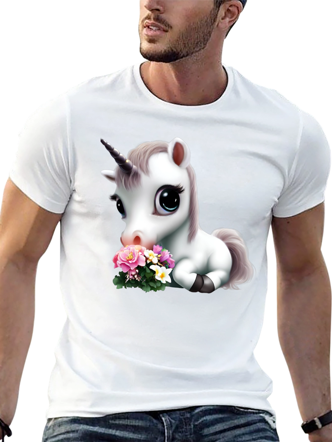 Cute Unicorn with Flowers Graphic T-Shirt
