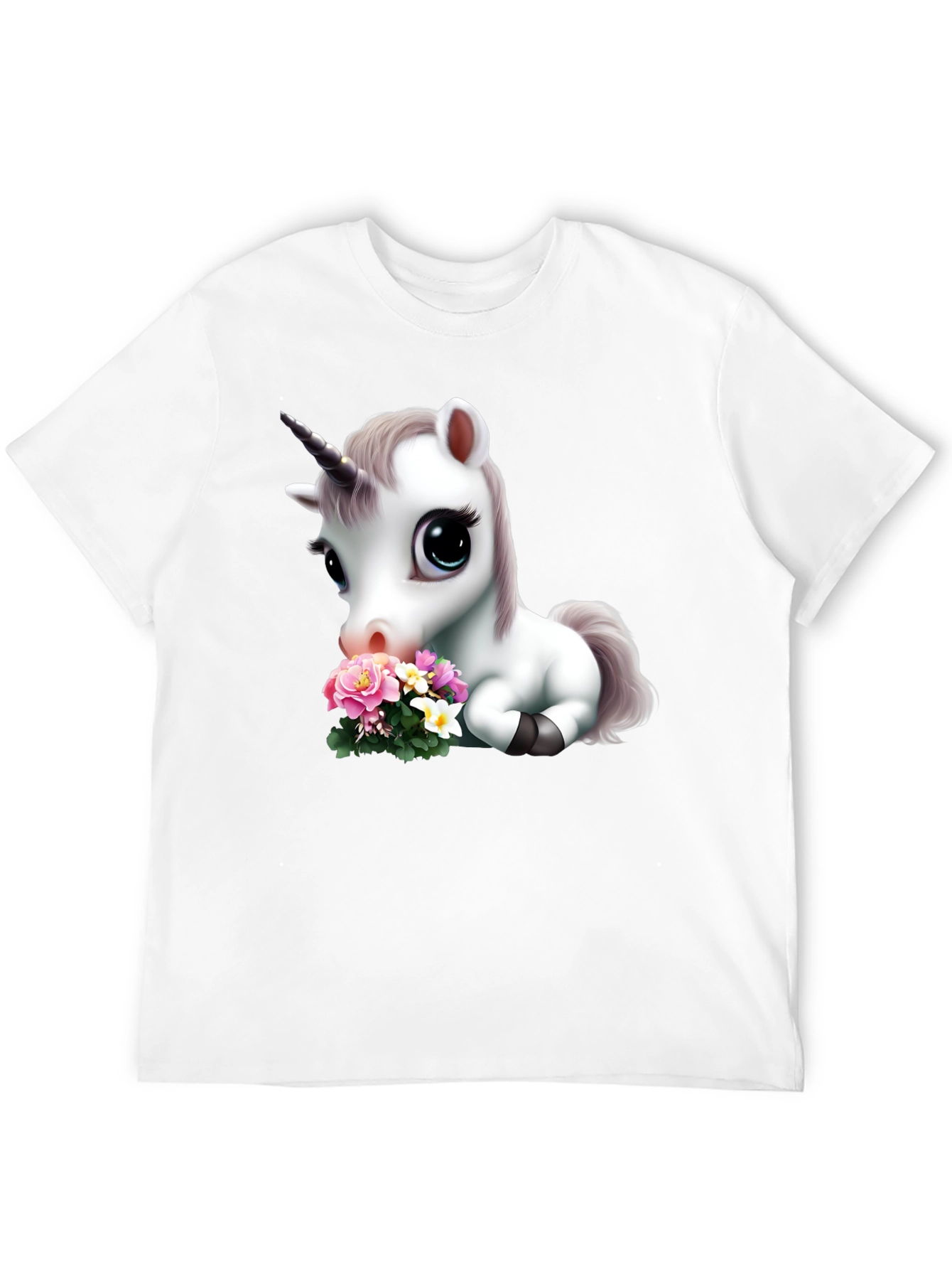 Cute Unicorn with Flowers Graphic T-Shirt