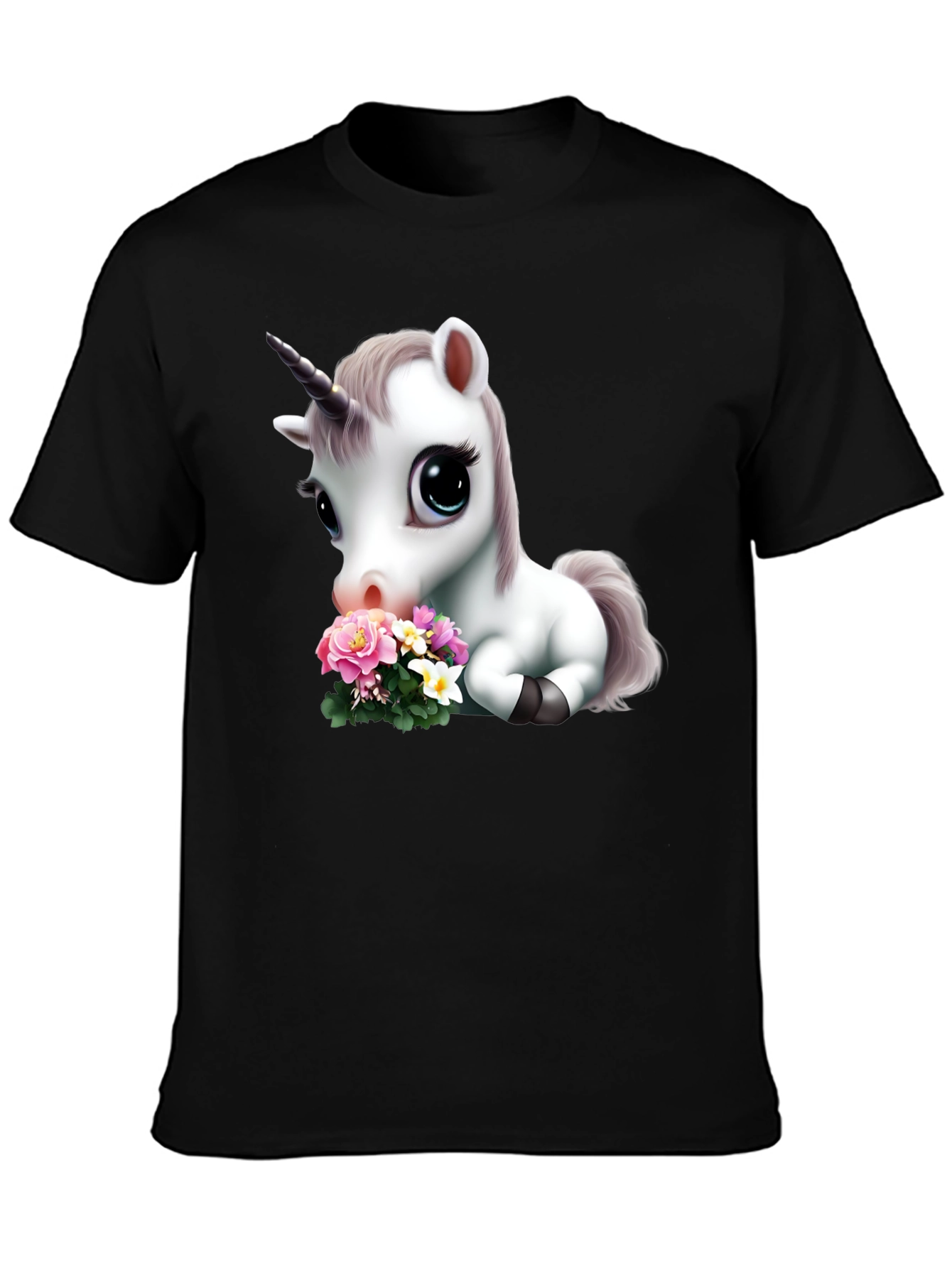 Cute Unicorn with Flowers Graphic T-Shirt