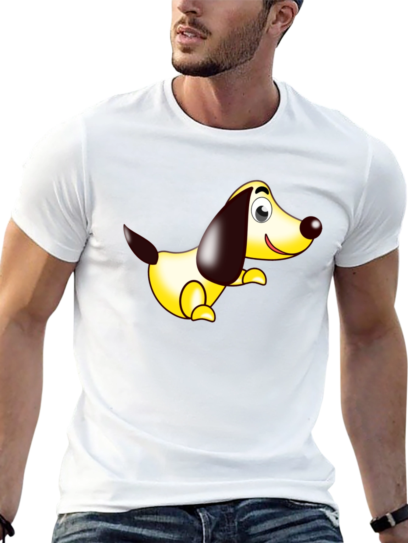 Cartoon Dog Graphic Tee - Black Comfort Fit