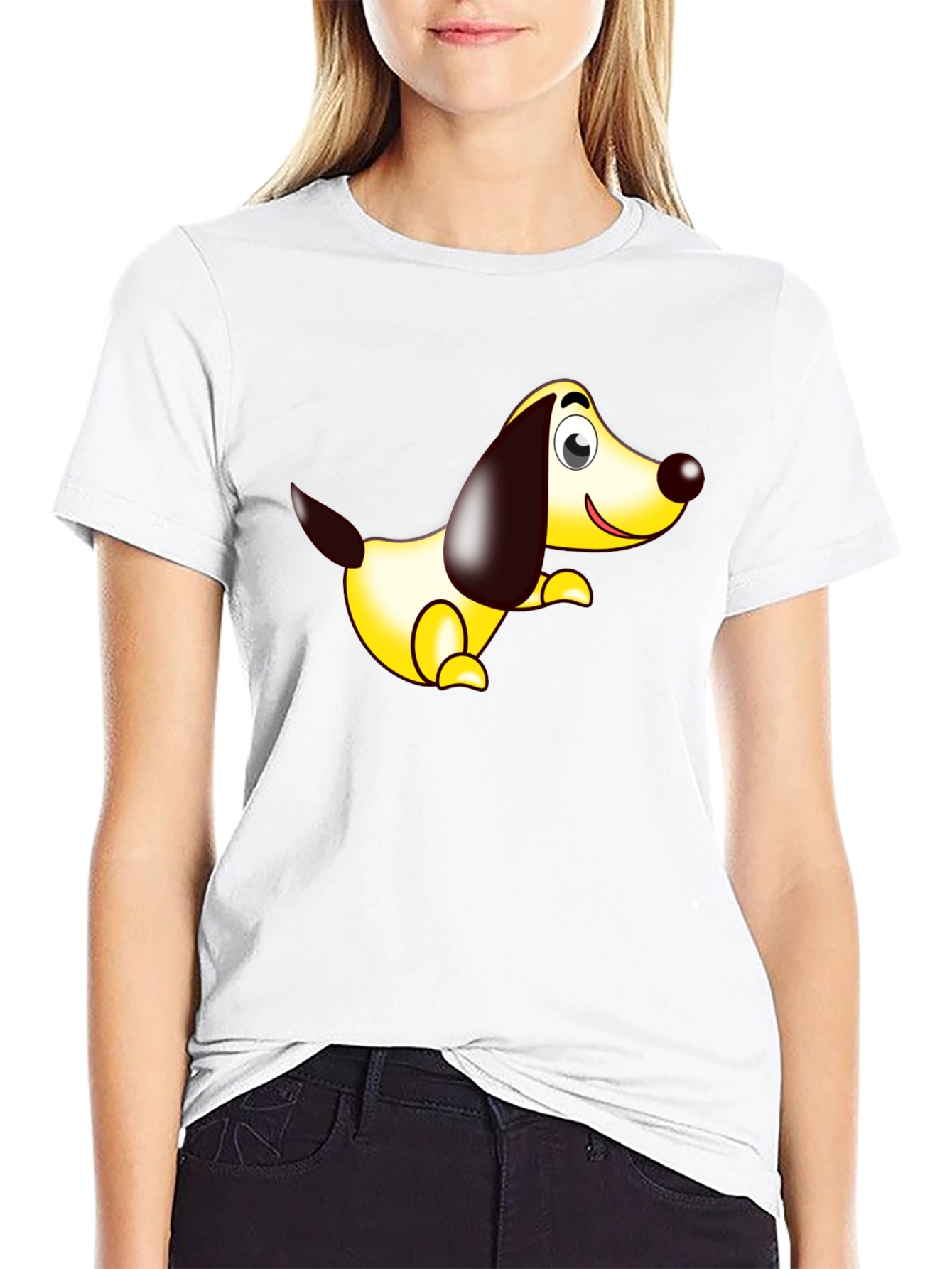 Cartoon Dog Graphic Tee - Black Comfort Fit