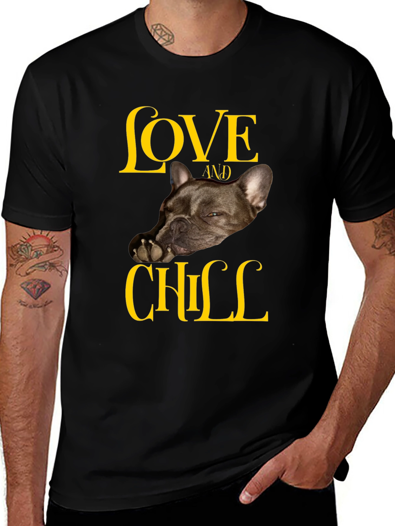 Love and Chill French Bulldog Black T-Shirt