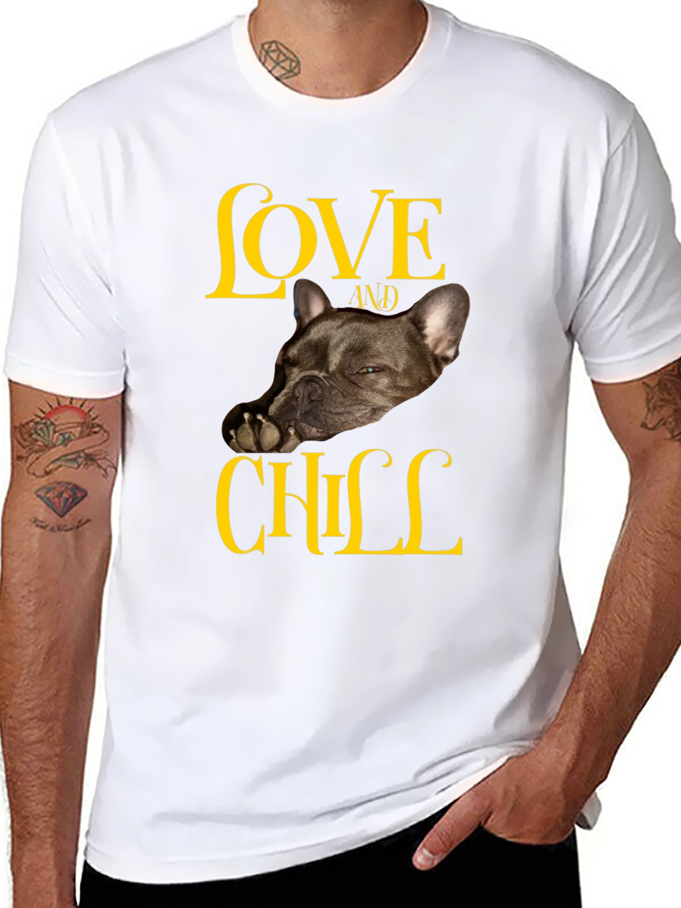 Love and Chill French Bulldog Black T-Shirt