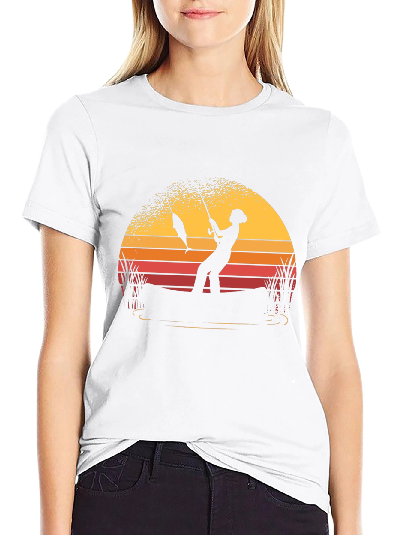 Fisherman Sunset Graphic Tee - Black Cotton Shirt