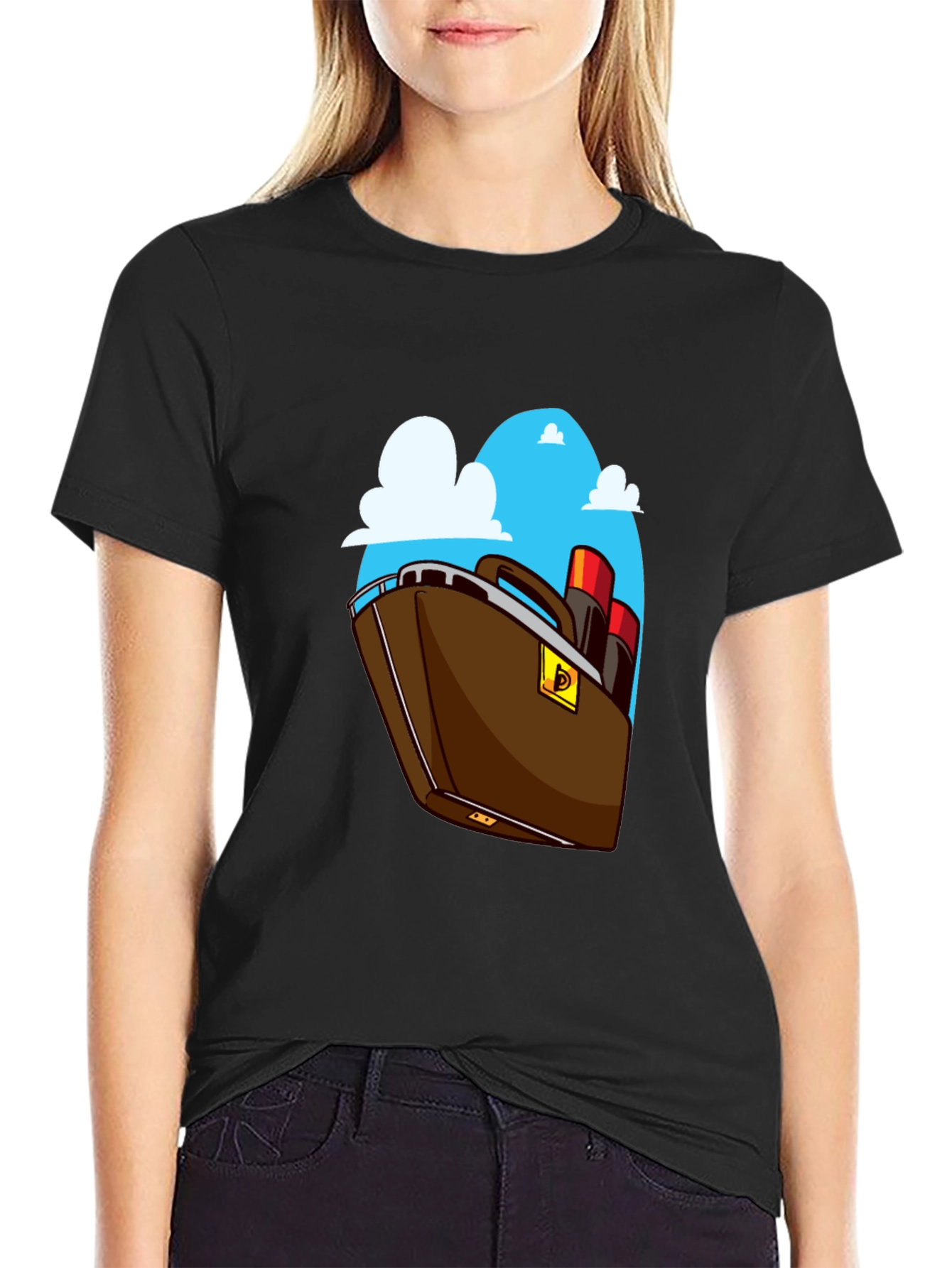 Cartoon Boat Graphic Tee - Black Cotton Comfort