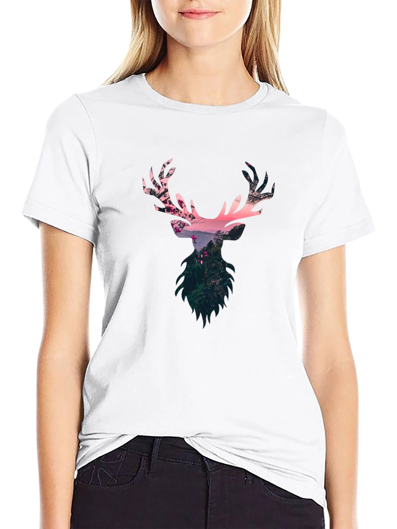 Deer Silhouette Graphic Black T-Shirt