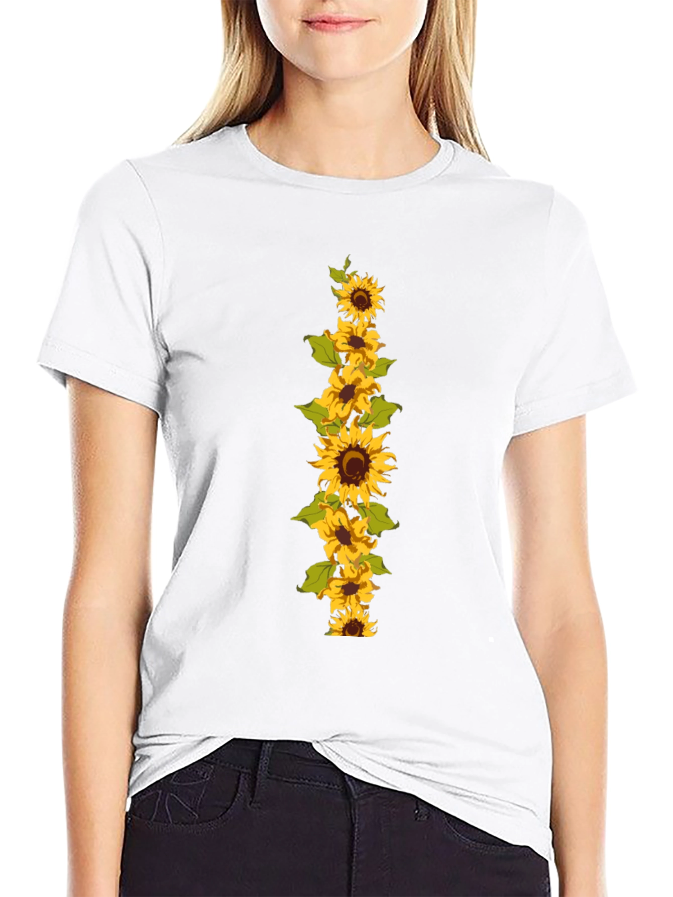 Sunflower Graphic Tee - Black Cotton Casual T-Shirt