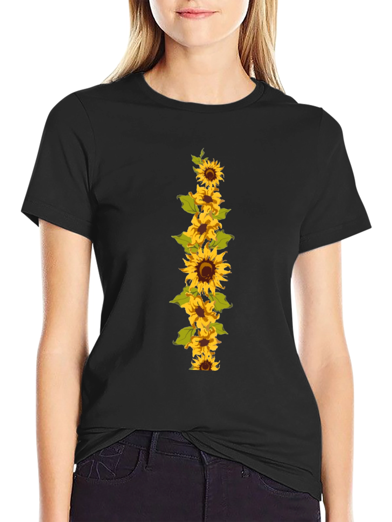 Sunflower Graphic Tee - Black Cotton Casual T-Shirt