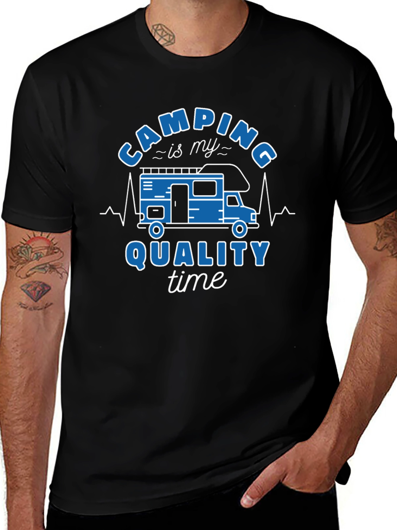 Camping Quality Time Graphic Tee - Black Cotton Shirt
