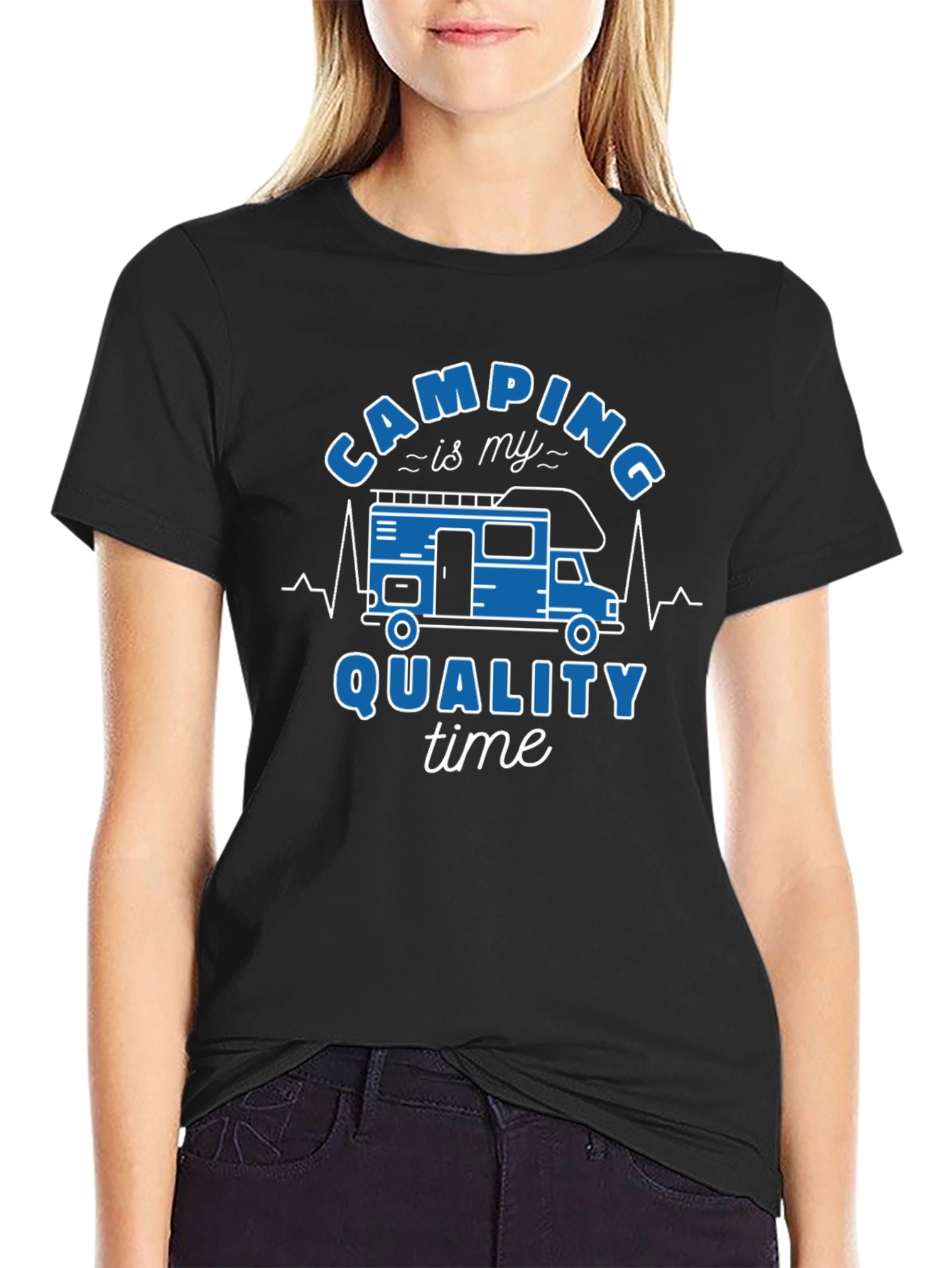 Camping Quality Time Graphic Tee - Black Cotton Shirt